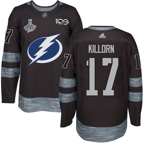 Men Adidas Tampa Bay Lightning #17 Alex Killorn Black 1917-2017 100th Anniversary 2020 Stanley Cup Champions Stitched NHL Jersey->tampa bay lightning->NHL Jersey